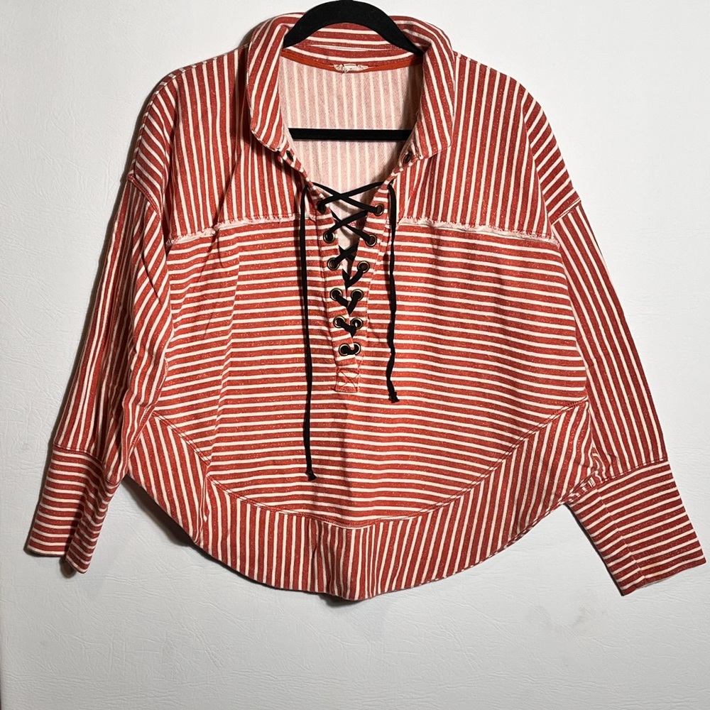 Pilcro by Anthropologie Red Cream Striped Sweatshirt Large - Picture 2 of 12